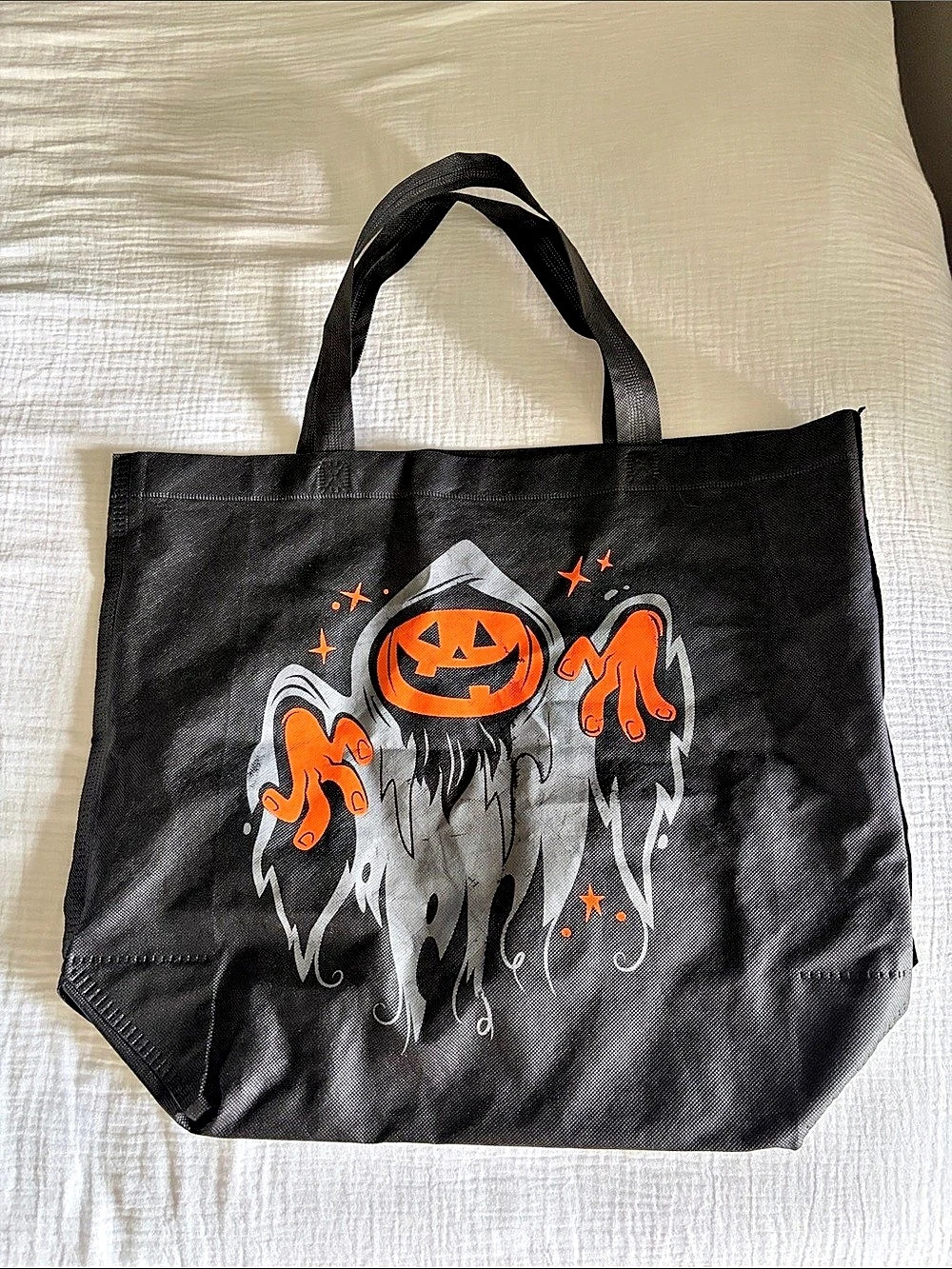 Halloween Pumpkin Ghost Tote Bag Black & Orange